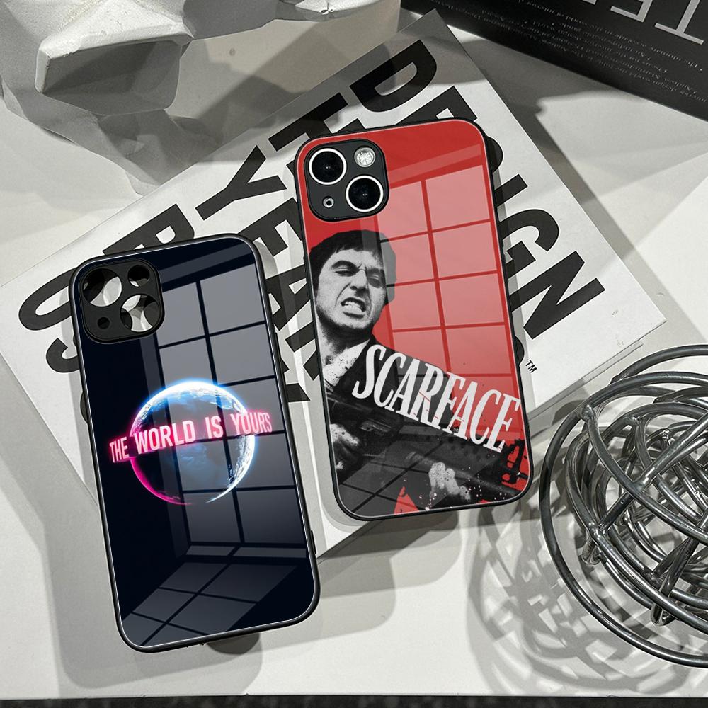 Apple Iphone 15 - เคสโทรศัพท์ลายหนังส์ S-Scarface 1983 Pacino พร้อมกระจกกันรอย สำหรับ